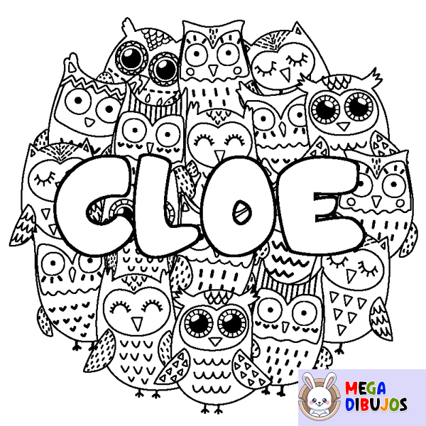 Coloraci&oacute;n del nombre CLOE - decorado b&uacute;hos