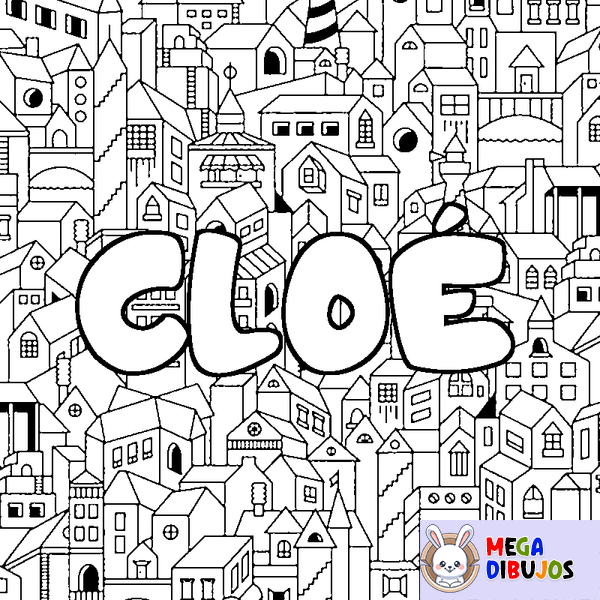 Coloraci&oacute;n del nombre CLO&Eacute; - decorado ciudad