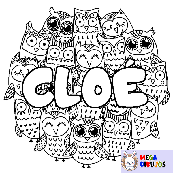 Coloraci&oacute;n del nombre CLO&Eacute; - decorado b&uacute;hos