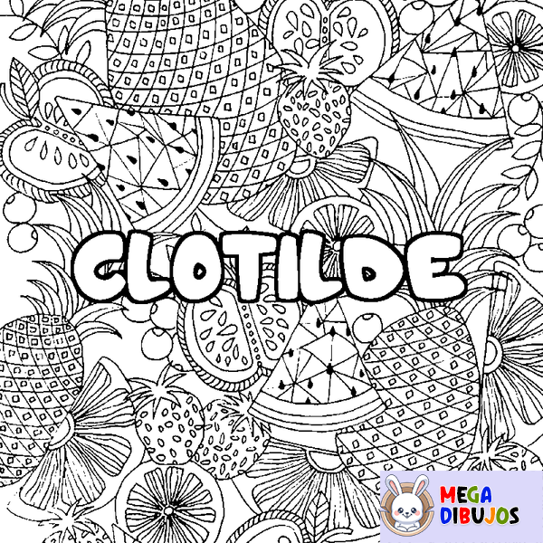 Coloraci&oacute;n del nombre CLOTILDE - decorado mandala de frutas
