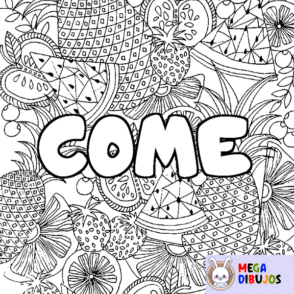 Coloraci&oacute;n del nombre COME - decorado mandala de frutas
