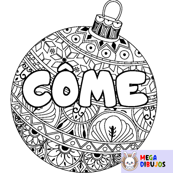 Coloraci&oacute;n del nombre C&Ocirc;ME - decorado bola de Navidad