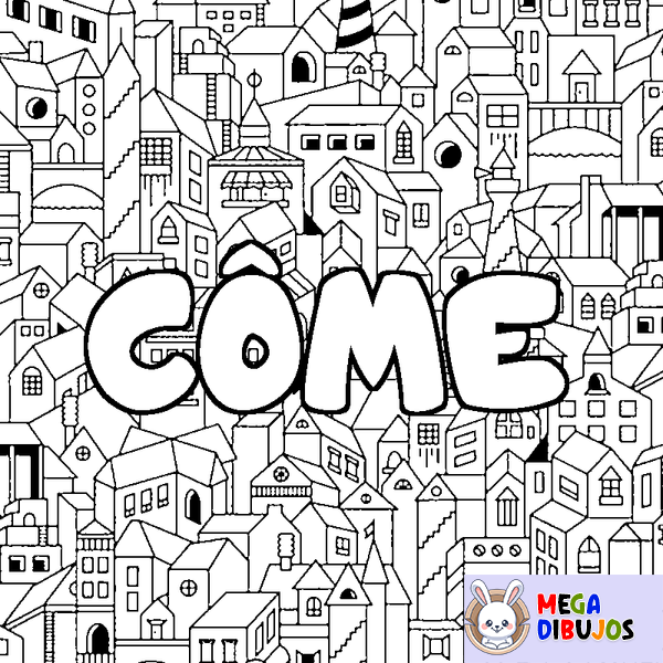Coloraci&oacute;n del nombre C&Ocirc;ME - decorado ciudad
