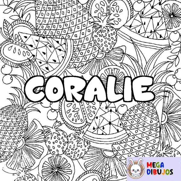 Coloraci&oacute;n del nombre CORALIE - decorado mandala de frutas