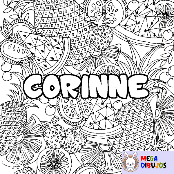 Coloraci&oacute;n del nombre CORINNE - decorado mandala de frutas