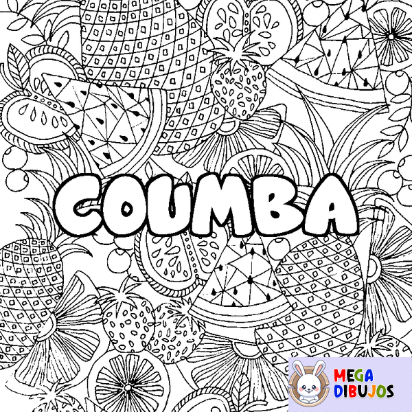 Coloraci&oacute;n del nombre COUMBA - decorado mandala de frutas