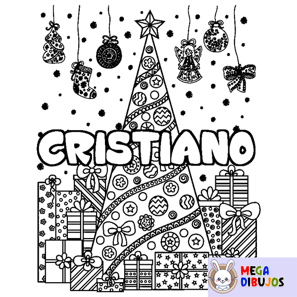 Coloraci&oacute;n del nombre CRISTIANO - decorado &aacute;rbol de Navidad y regalos