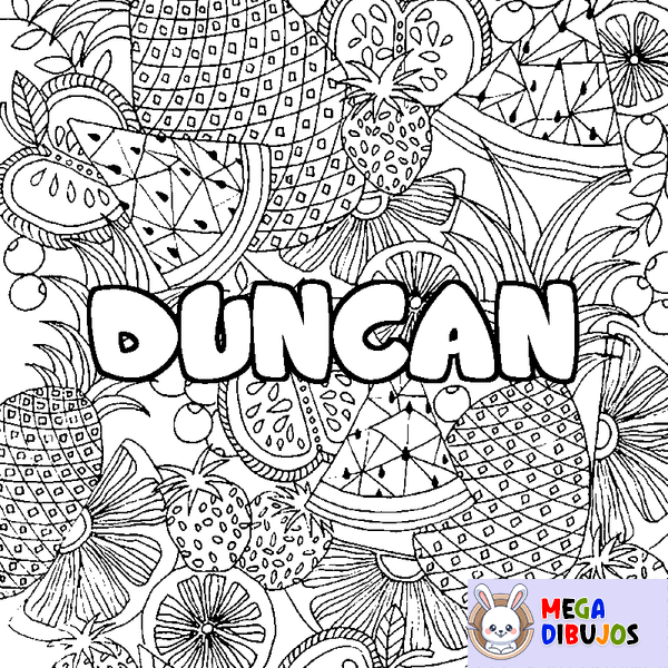 Coloraci&oacute;n del nombre DUNCAN - decorado mandala de frutas