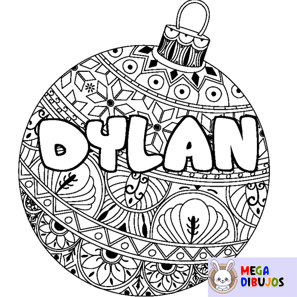 Coloraci&oacute;n del nombre DYLAN - decorado bola de Navidad