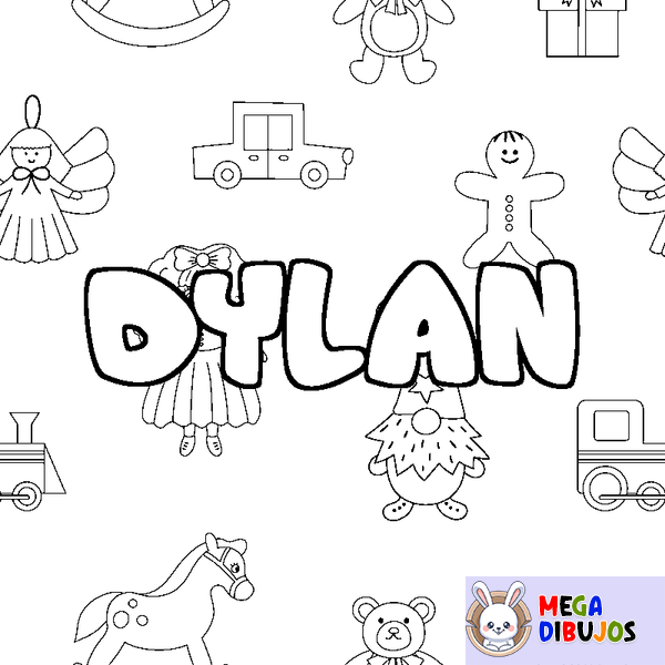 Coloraci&oacute;n del nombre DYLAN - decorado juguetes