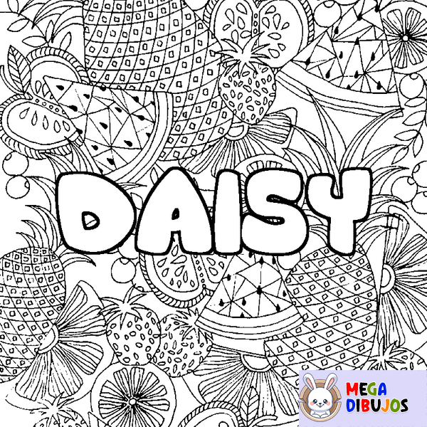 Coloraci&oacute;n del nombre DAISY - decorado mandala de frutas