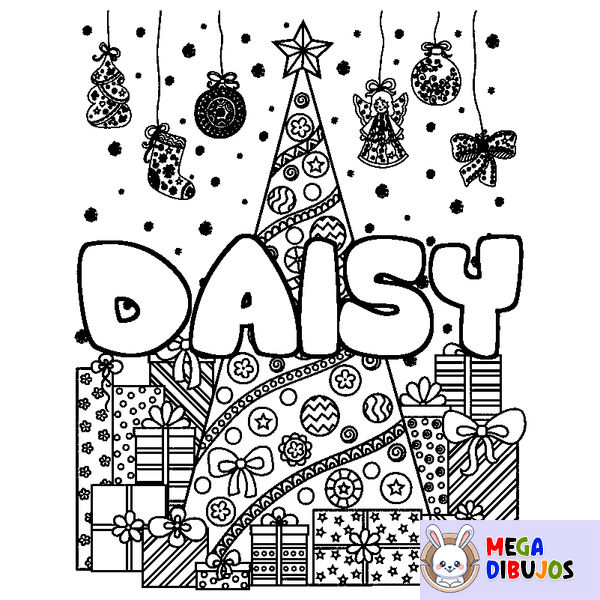 Coloraci&oacute;n del nombre DAISY - decorado &aacute;rbol de Navidad y regalos