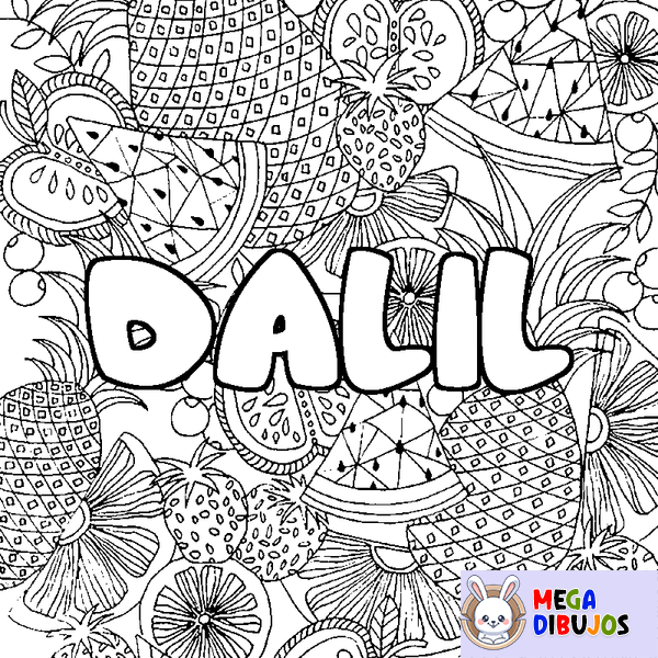 Coloraci&oacute;n del nombre DALIL - decorado mandala de frutas