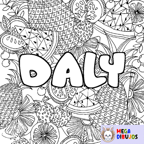 Coloraci&oacute;n del nombre DALY - decorado mandala de frutas