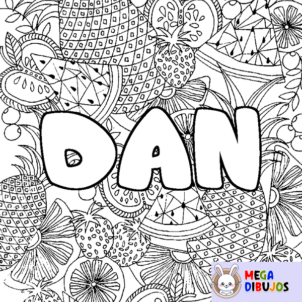 Coloraci&oacute;n del nombre DAN - decorado mandala de frutas