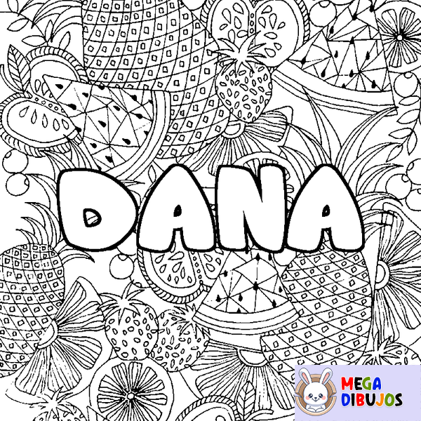 Coloraci&oacute;n del nombre DANA - decorado mandala de frutas