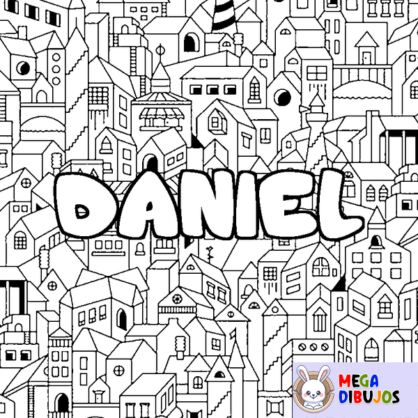 Coloraci&oacute;n del nombre DANIEL - decorado ciudad