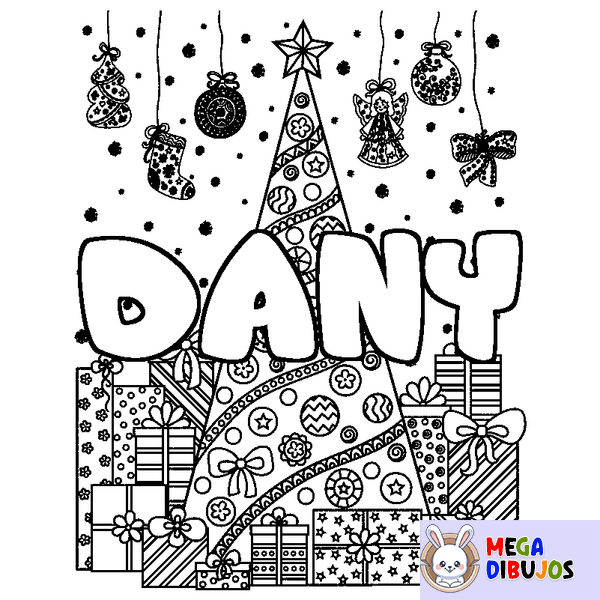 Coloraci&oacute;n del nombre DANY - decorado &aacute;rbol de Navidad y regalos
