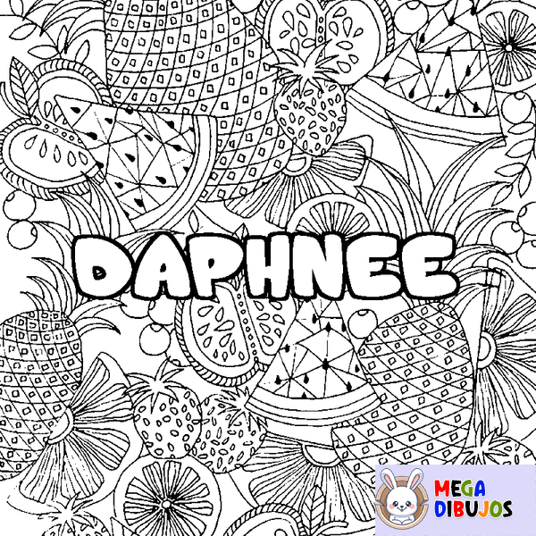 Coloraci&oacute;n del nombre DAPHNEE - decorado mandala de frutas