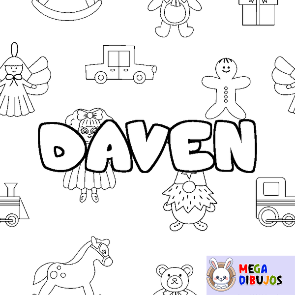 Coloraci&oacute;n del nombre DAVEN - decorado juguetes