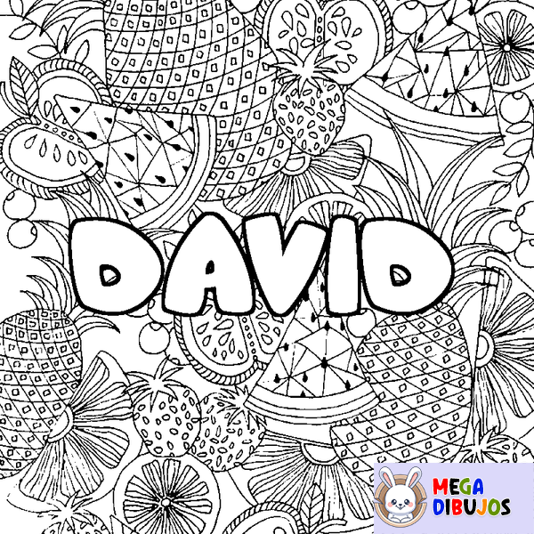 Coloraci&oacute;n del nombre DAVID - decorado mandala de frutas