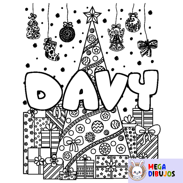Coloraci&oacute;n del nombre DAVY - decorado &aacute;rbol de Navidad y regalos