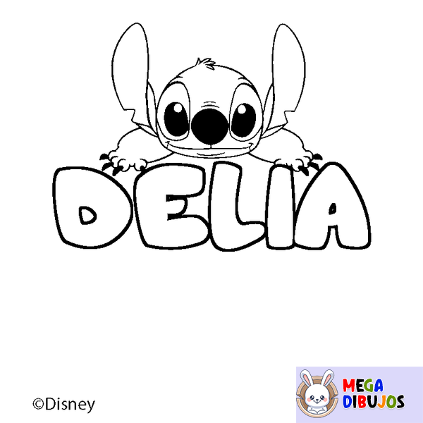 Coloraci&oacute;n del nombre DELIA - decorado Stitch