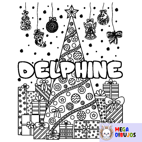 Coloraci&oacute;n del nombre DELPHINE - decorado &aacute;rbol de Navidad y regalos
