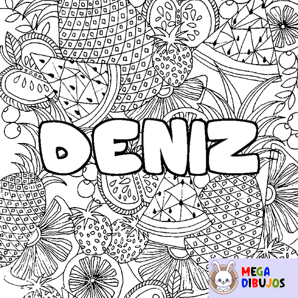 Coloraci&oacute;n del nombre DENIZ - decorado mandala de frutas