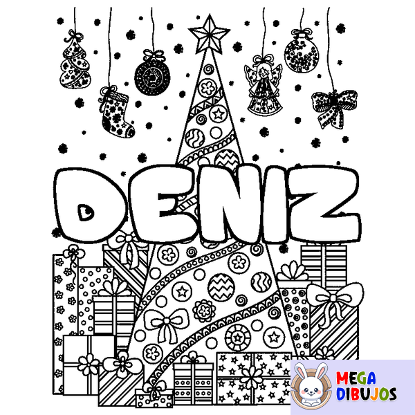 Coloraci&oacute;n del nombre DENIZ - decorado &aacute;rbol de Navidad y regalos