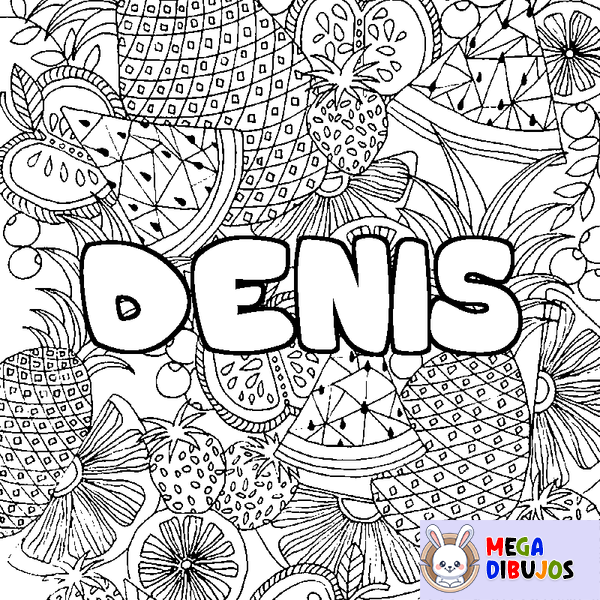 Coloraci&oacute;n del nombre DENIS - decorado mandala de frutas