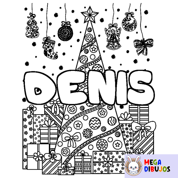 Coloraci&oacute;n del nombre DENIS - decorado &aacute;rbol de Navidad y regalos