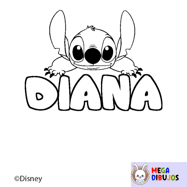 Coloraci&oacute;n del nombre DIANA - decorado Stitch