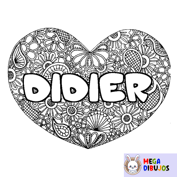 Coloraci&oacute;n del nombre DIDIER - decorado mandala de coraz&oacute;n