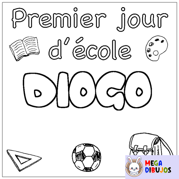 Coloraci&oacute;n del nombre DIOGO - decorado primer d&iacute;a de escuela