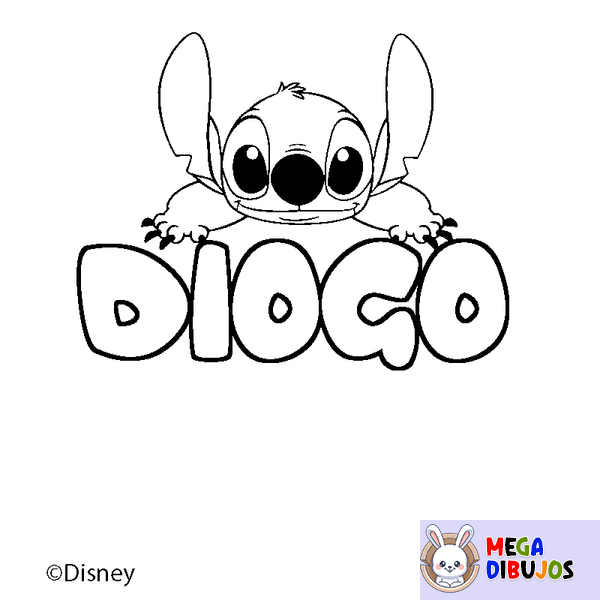 Coloraci&oacute;n del nombre DIOGO - decorado Stitch