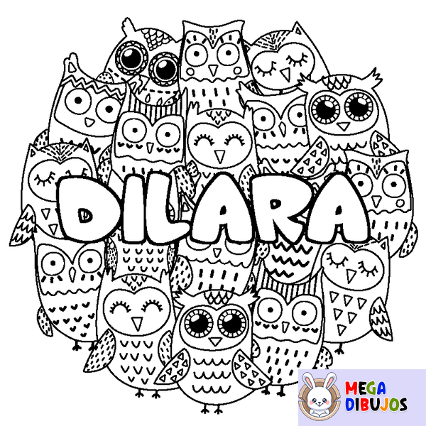 Coloraci&oacute;n del nombre DILARA - decorado b&uacute;hos