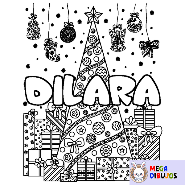 Coloraci&oacute;n del nombre DILARA - decorado &aacute;rbol de Navidad y regalos