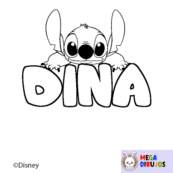 Coloraci&oacute;n del nombre DINA - decorado Stitch
