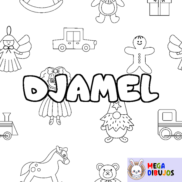 Coloraci&oacute;n del nombre DJAMEL - decorado juguetes
