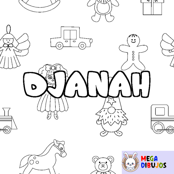 Coloraci&oacute;n del nombre DJANAH - decorado juguetes