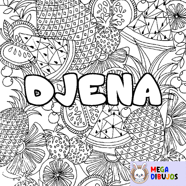 Coloraci&oacute;n del nombre DJENA - decorado mandala de frutas
