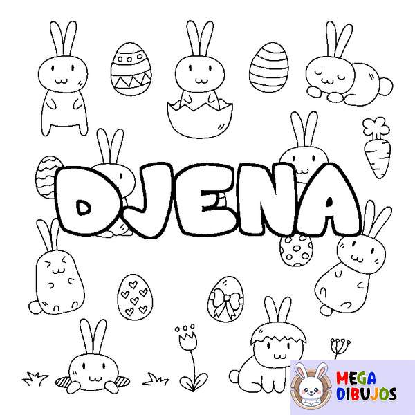 Coloraci&oacute;n del nombre DJENA - decorado Pascua