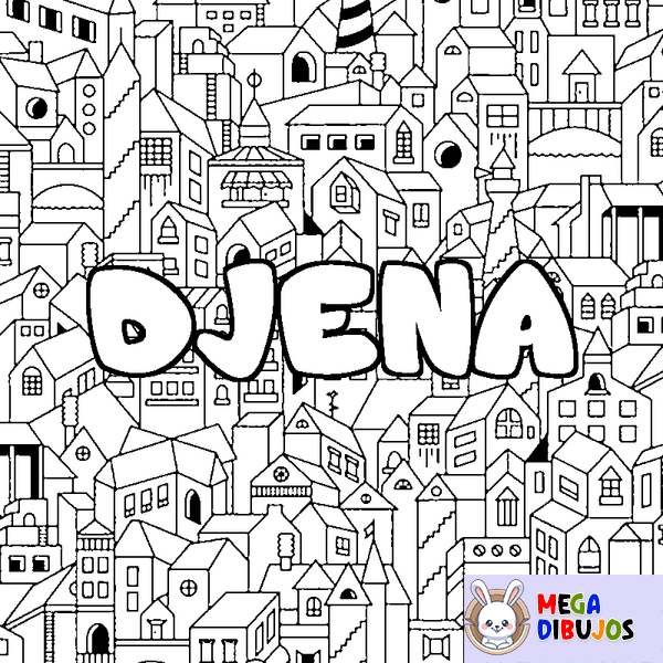 Coloraci&oacute;n del nombre DJENA - decorado ciudad