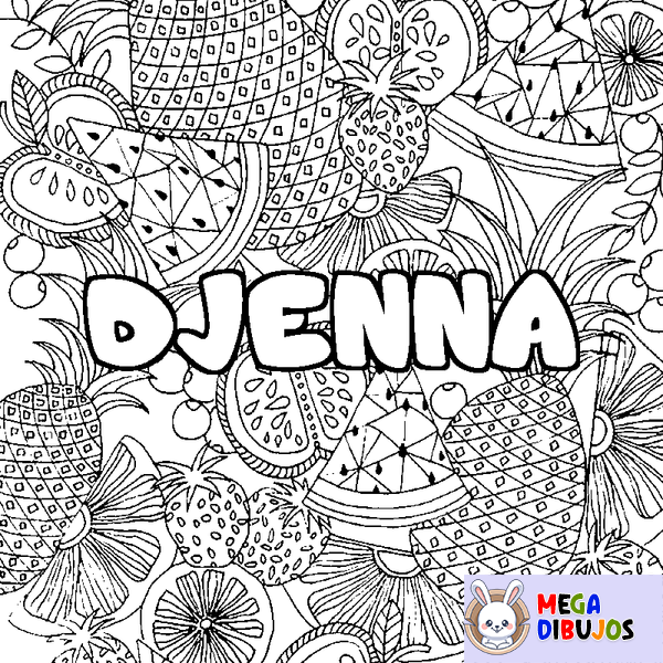 Coloraci&oacute;n del nombre DJENNA - decorado mandala de frutas