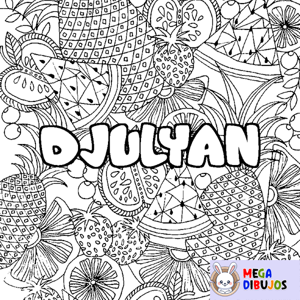 Coloraci&oacute;n del nombre DJULYAN - decorado mandala de frutas