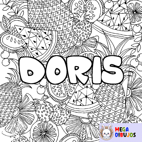 Coloraci&oacute;n del nombre DORIS - decorado mandala de frutas