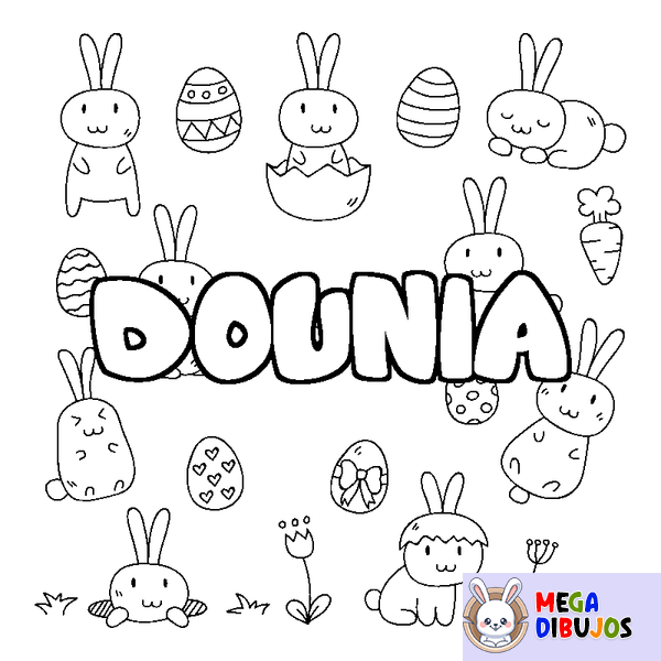 Coloraci&oacute;n del nombre DOUNIA - decorado Pascua