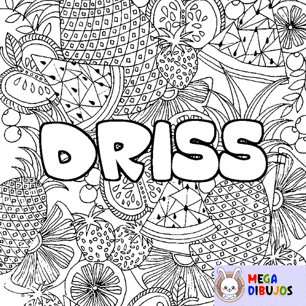 Coloraci&oacute;n del nombre DRISS - decorado mandala de frutas