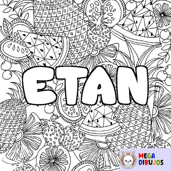 Coloraci&oacute;n del nombre ETAN - decorado mandala de frutas